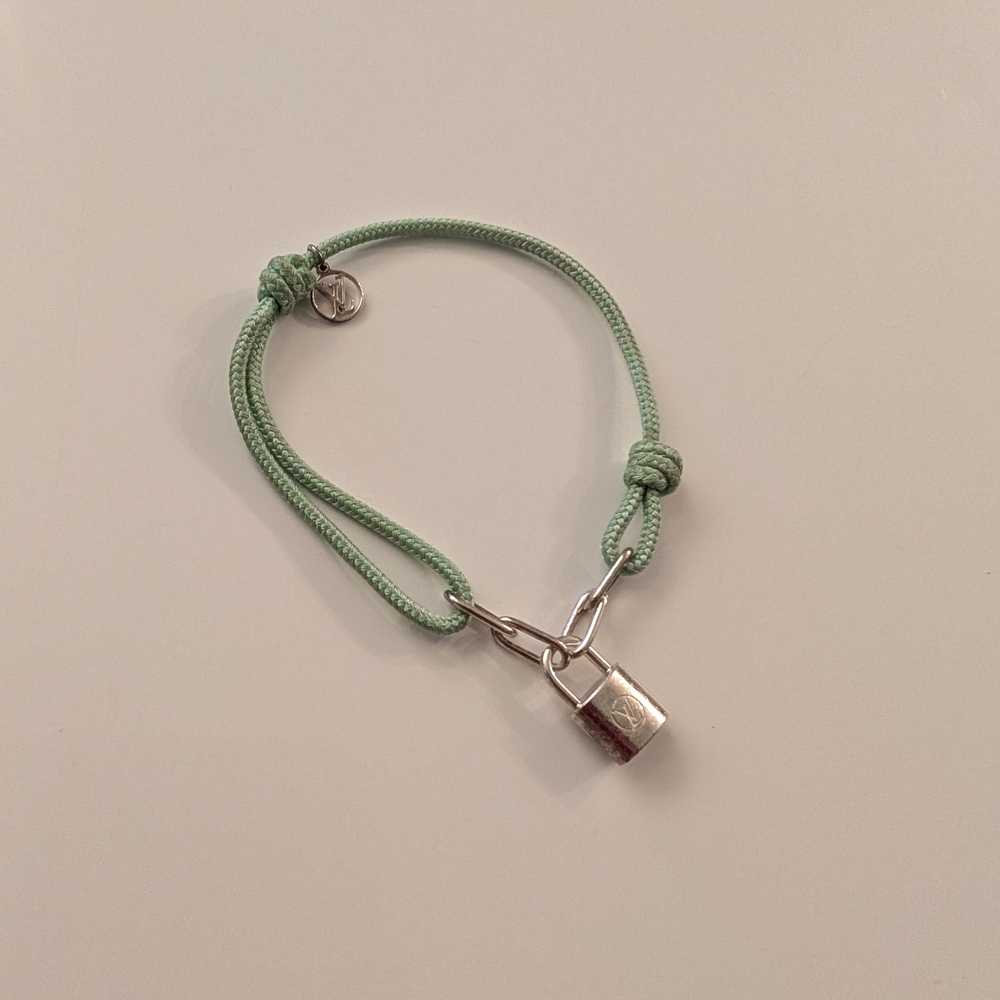 Silver and Green Bracelet with Lock Charm